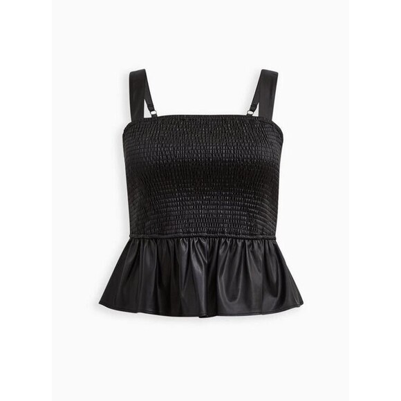 Torrid Women's Black Faux Vegan Leather Smocked Peplum Camisole Tank Plus Sz 2X - Picture 1 of 8